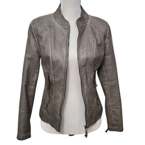 Sophie Max Faux Gray Leather Moto Jacket sz XS